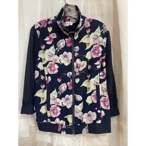 Samike Women’s Large Zipper Up Jacket Floral Lined European‎ Chiffon Sleeves
